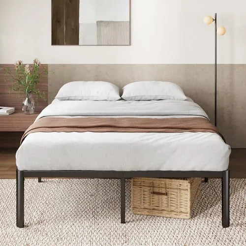 Zinus Van Sommier 140x190 cm avec Lattes en Métal - Cadre de Lit 2 Personnes en Acier Robuste - Hauteur 41 cm pour Rangement - Montage Facile - Noir