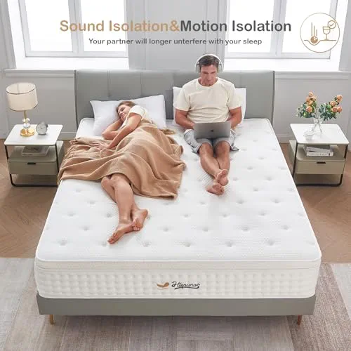 Hiepunos Matelas double en mousse à mémoire de forme ferme à ressorts ensachés de 120 x 190 x 28 cm pour petit lit double, matelas orthopédique pour les douleurs dorsales et le soulagement de la
