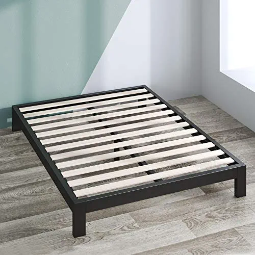 Zinus Arnav Sommier 140x190 cm avec Lattes en Bois - Hauteur 26 cm - Cadre de Lit 2 Personnes en Métal - Compatible avec Têtes de Lit - Assemblage Facile - Noir