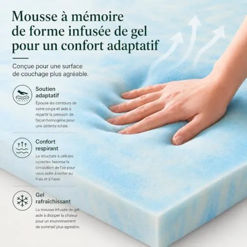 Zinus Surmatelas 140 x 190 cm, 10 cm, Mousse à mémoire de Forme au Gel