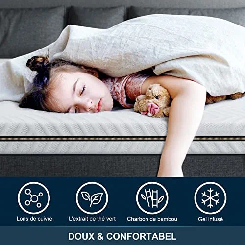 BedStory Surmatelas 160 x 200 à Mémoire de Forme 7,5CM, Bambou Éliminant Odeurs et Acariens, Housse Amovible et Lavable, Rafraîchissant, Respirant et Moelleux
