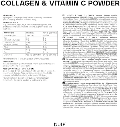 Bulk Collagène et Vitamine C en Poudre, Vanille, 500 g