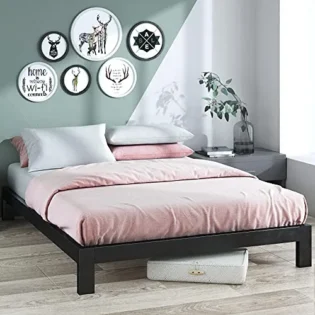 amz-517fjpnn1os-50b2f50d Zinus Arnav Sommier 140x190 cm avec Lattes en Bois - Hauteur 26 cm - Cadre de Lit 2 Personnes en Métal - Compatible avec Têtes de Lit - Assemblage Facile - Noir