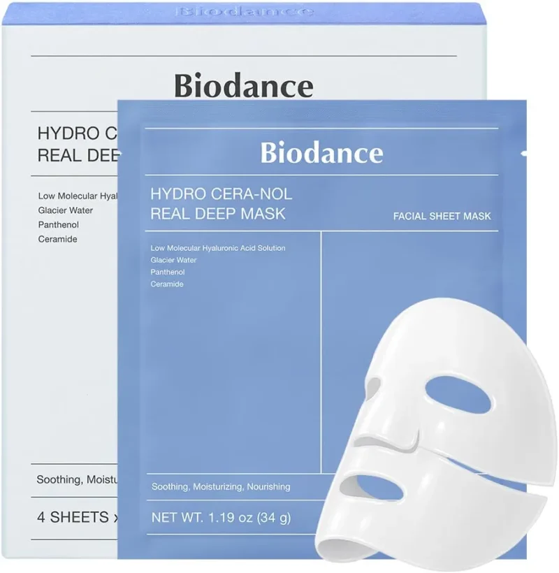 BIODANCE Hydro Cera-nol Real Deep, Masque Visage Hydrogel, Masque de Nuit Hydratant et Apaisant, Soin Après-Soleil, K-Beauty Coréenne, 4 Masques