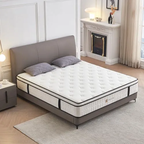 Hiepunos Matelas 180x200 cm, Épaisseur 26cm, Hybride Matelas en Mousse à mémoire de Forme à Ressorts ensachés Indépendants, 7 Zones de Confort, H3 H4 Moyenne Ferme, Durable, Soutien Parfait 26 cm 135x190x26