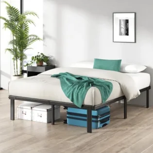 amz-51anv9akggl-a252cfad Zinus Caleb Cadre de lit 160x200 cm - Hauteur 36 cm avec Rangement sous Le lit - Cadre en Acier Pliable – Noir