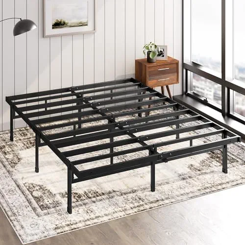 Zinus Justin Lit Double 140x190 cm avec Lattes en Métal - Cadre de Lit 2 Places en Acier Robuste - Rangement sous Le Lit - Montage Facile - Noir