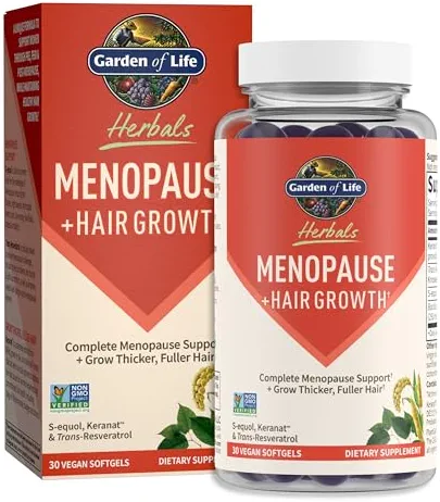 Garden of Life Herbals Complément alimentaire pour la ménopause avec S-equol et trans-resvératrol pour soulager les symptômes multiples, kéranat pour une croissance des cheveux plus épais et plus