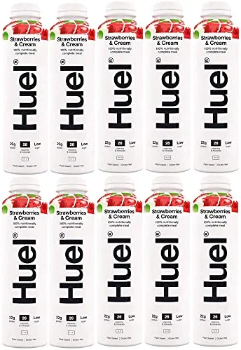 Lot de 10 boissons végétaliennes aux fraises et à la crème aux fruits, smoothie, vitamines, minéraux, jus de protéines à faible teneur en sucre, 500 ml