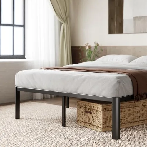 Zinus Van Sommier 140x190 cm avec Lattes en Métal - Cadre de Lit 2 Personnes en Acier Robuste - Hauteur 41 cm pour Rangement - Montage Facile - Noir