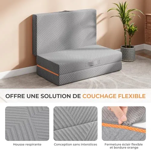 Vesgantti Matelas Pliable 140x190x15cm, Matelas d'Appoint Pliant en Mousse à Mémoire de Forme en Gel, Amovible et Lavable, Idéal pour Voyages, Camping, Lit d'appoint, Oeko-Tex - Gris