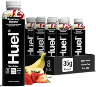 amz-51guym8hyvl-6ebabb82 Huel Black Edition Prêt-à-boire, 8 bouteilles de 500 ml, Shakes protéinés, saveur fraise et banane, boisson riche en protéines, 35 g de protéines par bouteille, riche en vitamine D, acides gras