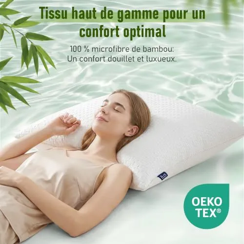 BedStory Oreiller 65x65CM - Lot de 2 - avec Fibres de Bambou - Qualité Luxe