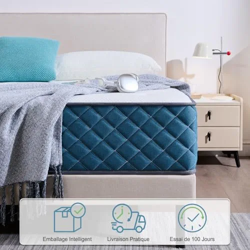 Hiimgo Matelas 160x200x22 cm Matelas à Ressorts Ensachés Indépendant et Mousse à Mémoire De Forme, Dureté Moyenne, Durable, Soutien Parfait, Respirant (160x200x22)