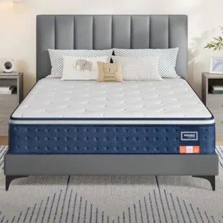 amz-51j-6gr8-ul-183ba95a VASAGLE Matelas Double 140 x 190 x 25 cm, Matelas Hybride à Ressorts Ensachés, Mousse à Mémoire de Forme Gel, Soutien Mi-Ferme sur 7 Zones, Bords Renforcés, Housse Respirante, Bleu RMZ223QZ02
