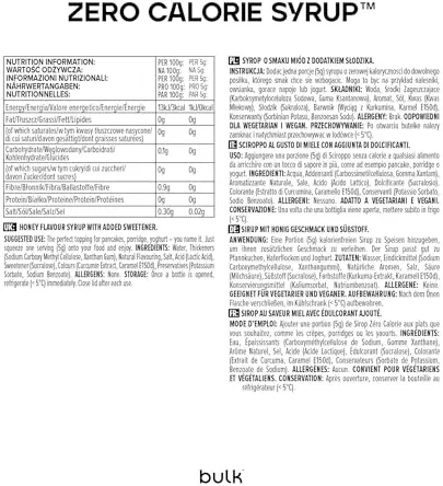 Bulk Sirop Zèro Calorie, Sans sucre, Sans Sucre, Miel, 400 ml