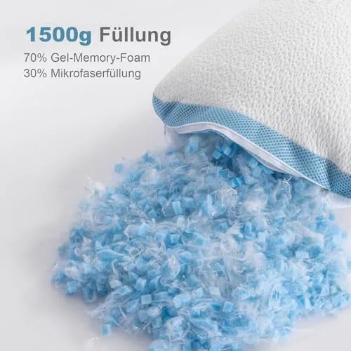 Hiimgo Lot de 2 oreillers 40 x 80 cm - En mousse à mémoire de forme - Réglable en hauteur - Lavables - Avec rembourrage réglable - Avec fermeture éclair