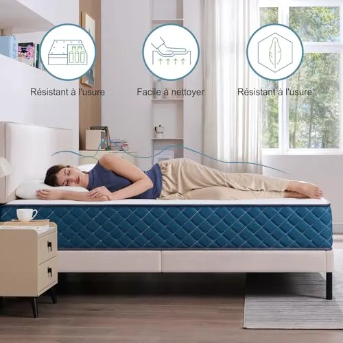 Hiimgo Matelas 160x200x22 cm Matelas à Ressorts Ensachés Indépendant et Mousse à Mémoire De Forme, Dureté Moyenne, Durable, Soutien Parfait, Respirant (160x200x22)