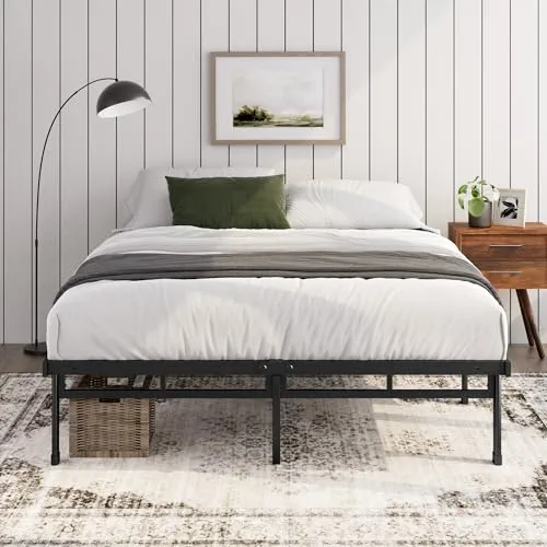 Zinus Justin Lit Double 140x190 cm avec Lattes en Métal - Cadre de Lit 2 Places en Acier Robuste - Rangement sous Le Lit - Montage Facile - Noir