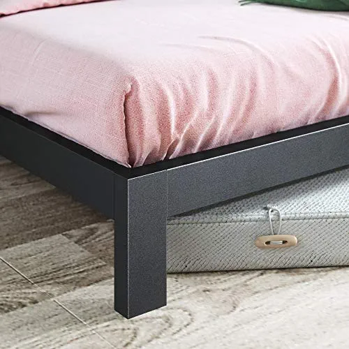 Zinus Arnav Sommier 140x190 cm avec Lattes en Bois - Hauteur 26 cm - Cadre de Lit 2 Personnes en Métal - Compatible avec Têtes de Lit - Assemblage Facile - Noir