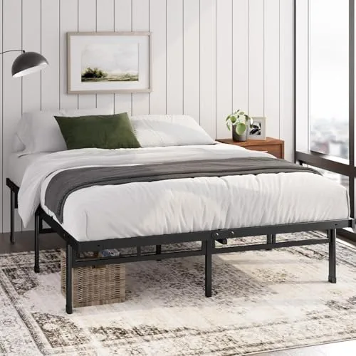 Zinus Justin Lit Double 140x190 cm avec Lattes en Métal - Cadre de Lit 2 Places en Acier Robuste - Rangement sous Le Lit - Montage Facile - Noir