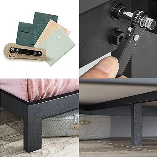 Zinus Arnav Sommier 140x190 cm avec Lattes en Bois - Hauteur 26 cm - Cadre de Lit 2 Personnes en Métal - Compatible avec Têtes de Lit - Assemblage Facile - Noir