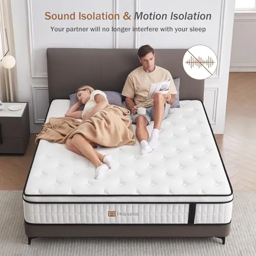 Hiepunos Matelas 150 x 200 cm, Épaisseur 26cm, Hybride Matelas en Mousse à mémoire de Forme à Ressorts ensachés Indépendants, 7 Zones de Confort, H3 H4 Moyenne Ferme, Durable, Soutien Parfait