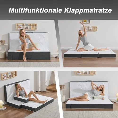 Twirest Matelas pliant 4 pièces, 120 x 195 x 15 cm, matelas d'invité avec housse lavable, cube disque, pliable et respirant – Matelas pliable pour adultes, lit d'invité, voyage, camping, 15 cm