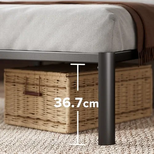 Zinus Van Sommier 140x190 cm avec Lattes en Métal - Cadre de Lit 2 Personnes en Acier Robuste - Hauteur 41 cm pour Rangement - Montage Facile - Noir