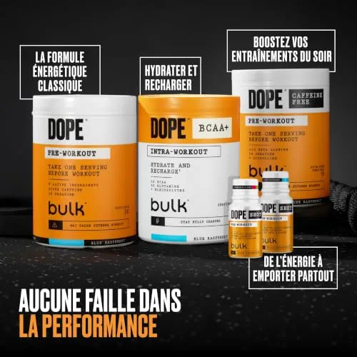 Bulk Dope Max Poudre Pré-Entraînement | 563 g | 25 portions | Haute Teneur en Caféine 200mg | 5g Bêta-Alanine | 3g Créatine | Mélange AAKG & Citrulline | Vitamine B6 | Blue Raspberry