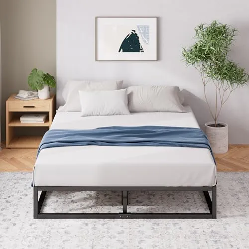 Zinus Joseph Sommier 180x200 cm avec Lattes en Bois - Cadre de Lit King Size en Métal - Hauteur 25 cm pour Rangement - Assemblage Facile - Noir