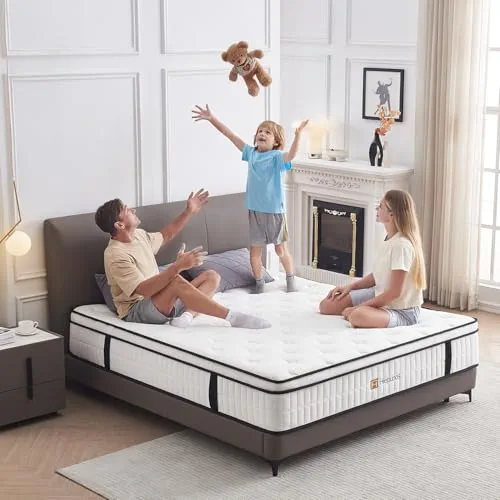 Hiepunos Matelas 180x200 cm, Épaisseur 26cm, Hybride Matelas en Mousse à mémoire de Forme à Ressorts ensachés Indépendants, 7 Zones de Confort, H3 H4 Moyenne Ferme, Durable, Soutien Parfait