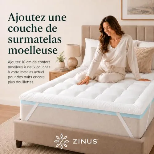 Zinus Surmatelas 140 x 190 cm, 10 cm, Mousse à mémoire de Forme au Gel