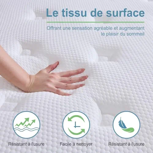 Hiimgo Matelas 160x200x22 cm Matelas à Ressorts Ensachés Indépendant et Mousse à Mémoire De Forme, Dureté Moyenne, Durable, Soutien Parfait, Respirant (160x200x22)