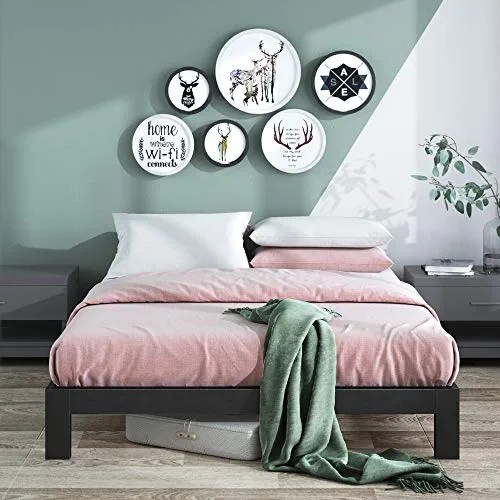 Zinus Arnav Sommier 140x190 cm avec Lattes en Bois - Hauteur 26 cm - Cadre de Lit 2 Personnes en Métal - Compatible avec Têtes de Lit - Assemblage Facile - Noir