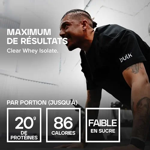Bulk Clear Whey Isolate Moins Sucré | Thé Glacé Pêche | 20g de Protéines par Portion | Faible en Sucre | Saveur Fruitée | 86 Calories | Absorption Rapide | Boisson Protéinée | 500g