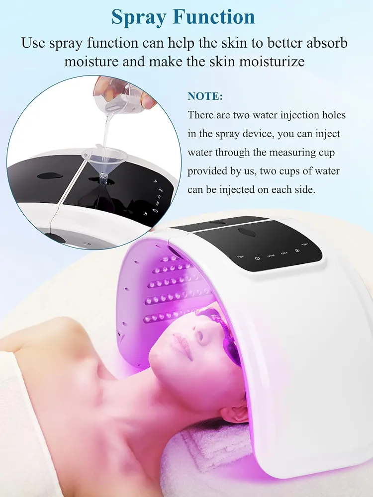 Masque LED Visage 7 Couleurs: Pliable Masque Luminothérapie Visage avec Fonction Spray - Masque Facial LED Pour Anti-âge Rajeunissement