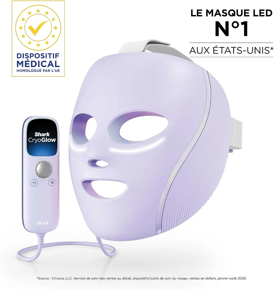 Shark CryoGlow Masque LED Rouge&Bleue, Luminothérapie Infrarouge FW312EUPL