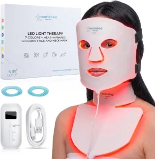 Nourished Bodynskin Masque LED 7 couleurs visage et cou avec infrarouge proche - Luminothérapie bleue, rouge pour le visage - 912 LED - Outil de soin pour l'anti-âge