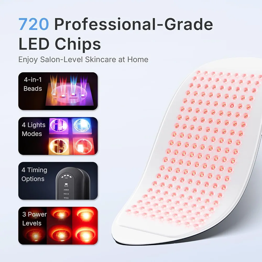 Photon Thérapie par Lumière Rouge – Enregistré FDA, Masque LED avec Technologie QuadChip™, 720 LED, Appareil PDT Infrarouge Proche pour Soin Professionnel du Visage et du Corps