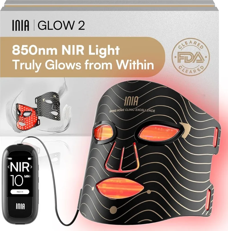 INIA GLOW Masque LED Visage, Lumière Rouge & Bleue, 3 Modes, 220 LEDs
