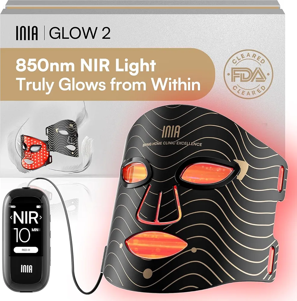 INIA GLOW Masque LED Visage, Lumière Rouge & Bleue, 3 Modes, 220 LEDs