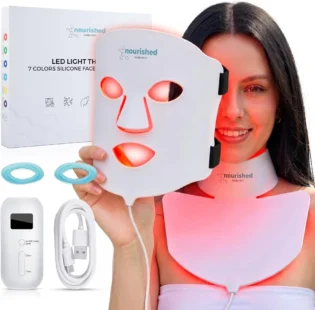 Nourished Bodynskin Masque Visage et Cou de Luminothérapie LED - Appareil de Soin de la Peau du Visage - 7 Couleurs Rouge et Bleu - Rajeunissement, Produit Anti-âge pour les Rides.