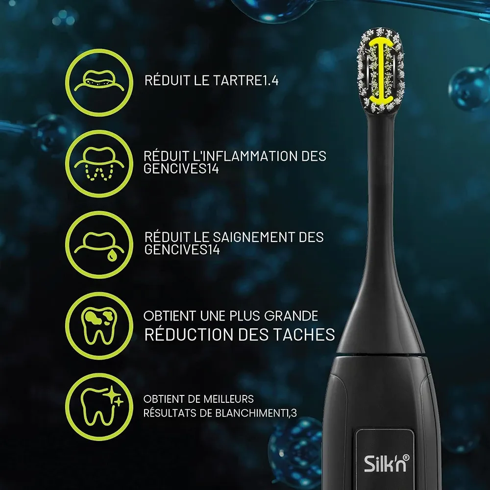 SILK'N Toothwave Brosse à dents électrique - Technologie anti-décoloration et tartre - 48 000 vibrations par p.m. - Noir