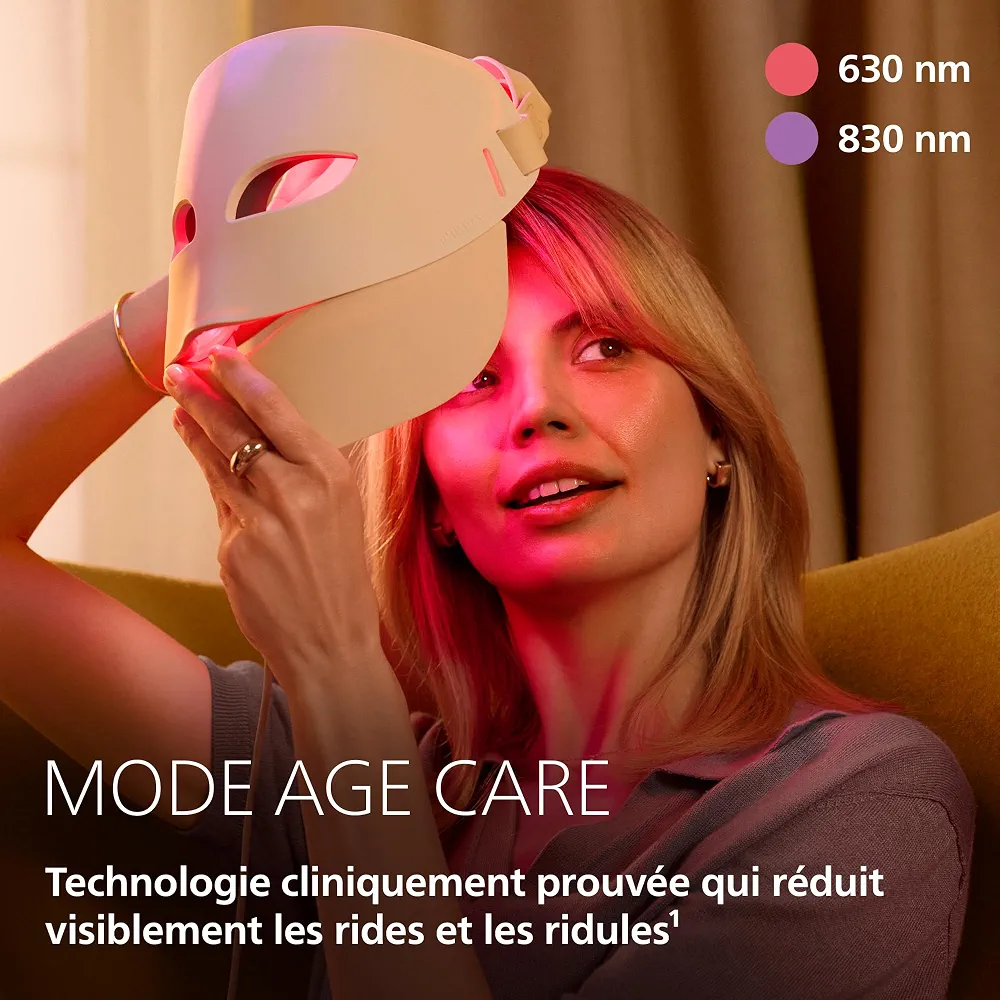 Philips ReAura – masque LED 3-en-1 visage, contour des yeux et cou, 3 modes spécialisés, technologie lumières bleue, rouge et proche infrarouge cliniquement prouvée¹, design souple, 10 min, LTM7100/00